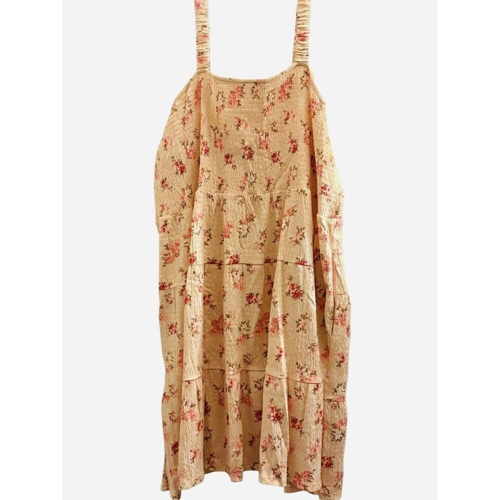 Maurices Dress 3X Plus Size Cream Pink Floral Smocked Tiered Sundress Summer Cas